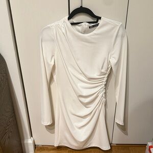 Zara White Long Sleeve Ruched Dress